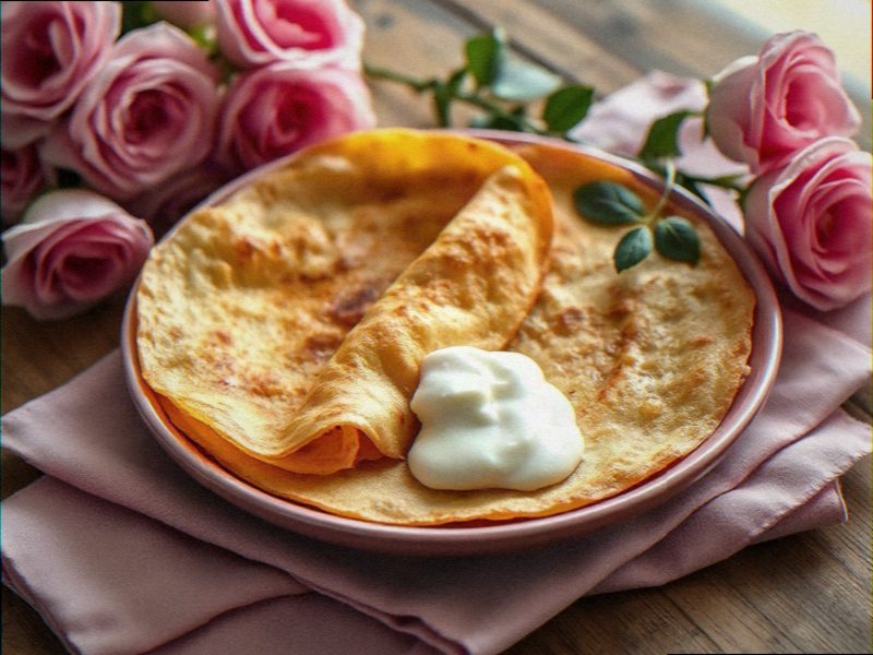 crepe de queijo dourado na frigideira, cortado, mostrando queijo derretido por dentro