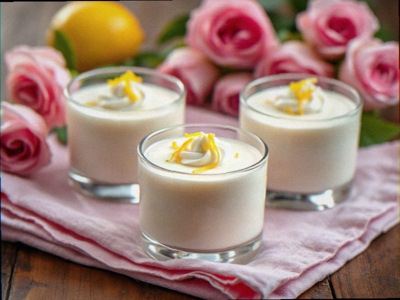 mousse de limão cremosa em taças de vidro com raspas de limão por cima
